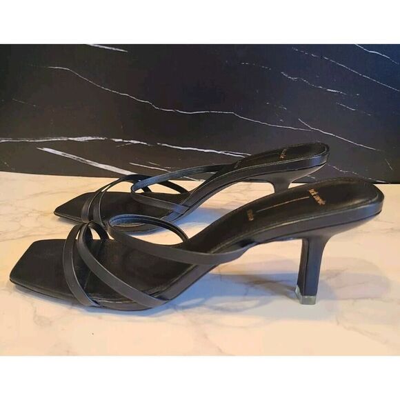 BLACK SUEDE STUDIO Felicity Women's Black Leather Heels, 2½" Y2K Strappy | 8B - Picture 9 of 15